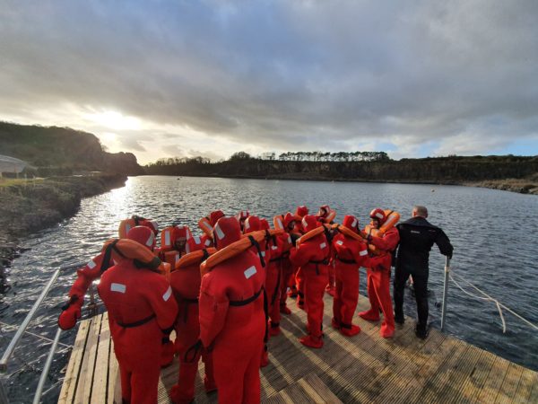 Crew on an STCW Personal Survival Techniques course